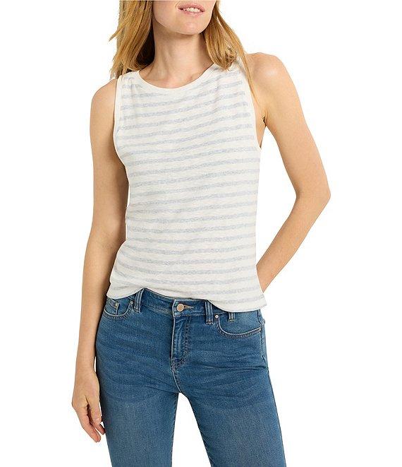 NIC + ZOE Knit Stripe Print Boat Neck Sleeveless Tank Product Image