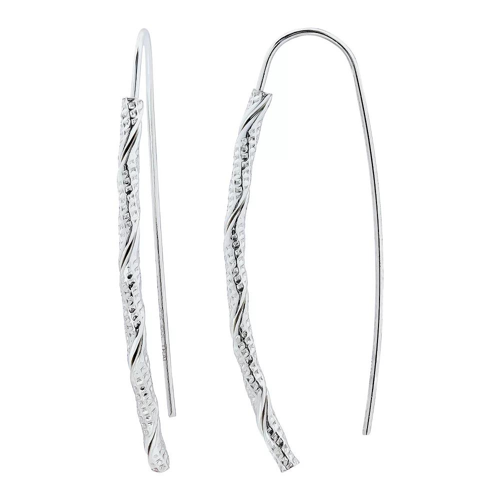 Aleure Precioso Sterling Silver Diamond Cut Linear Threader Drop Earrings, Women's, Silver Tone Product Image