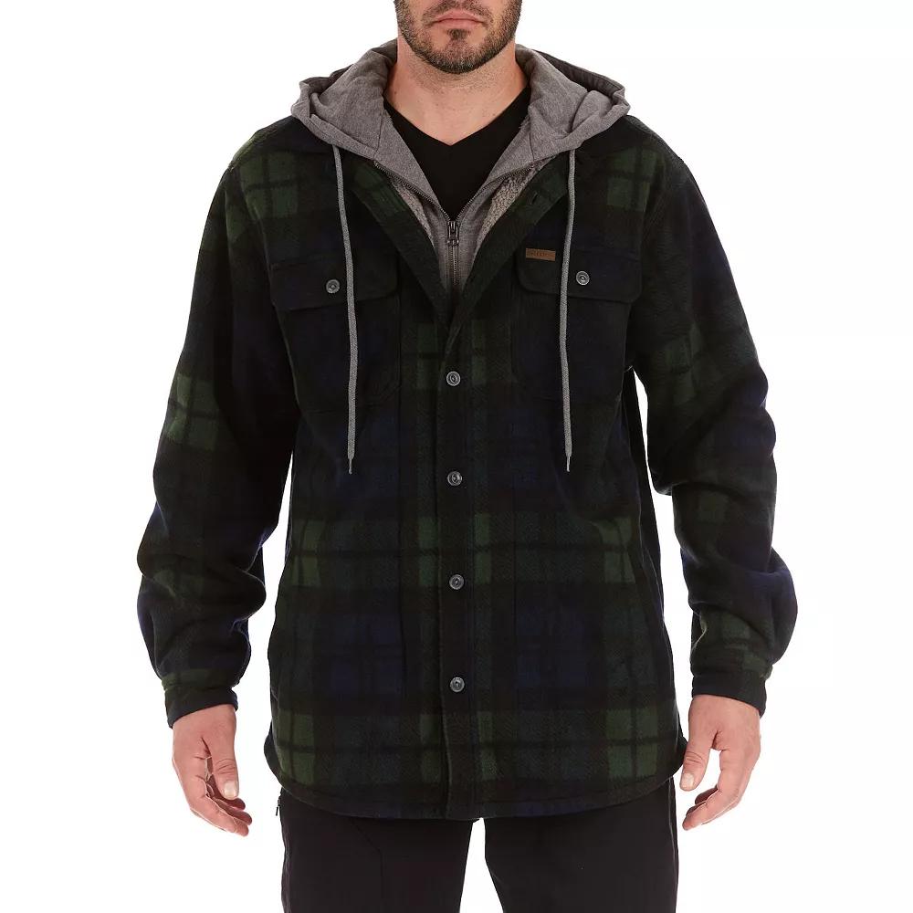 Men's Smith's Workwear Plaid Sherpa-Lined Microfleece Hooded Shirt Jacket, Size: Large, Blackwatch Product Image