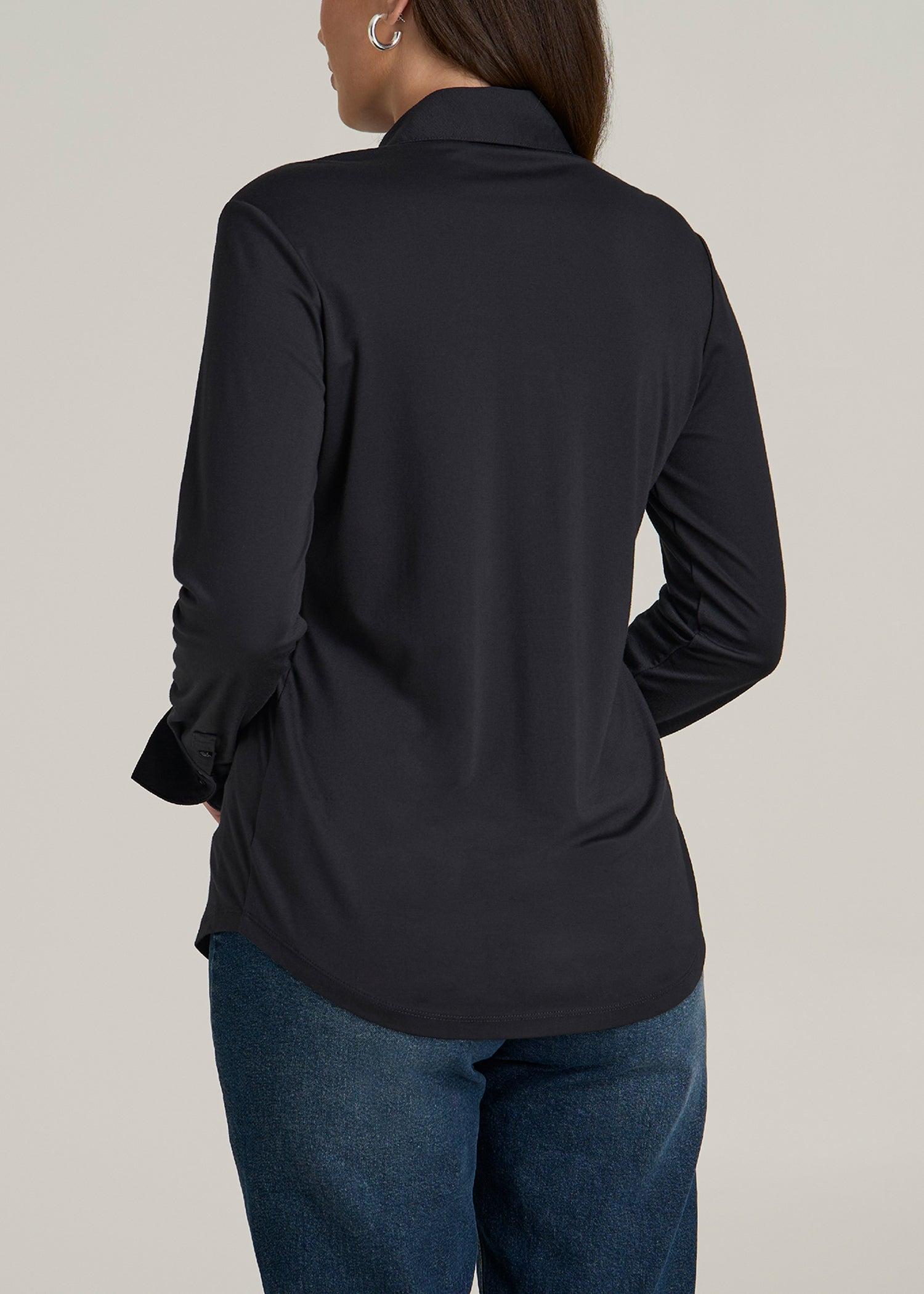 Slub Knit Button-Up Shirt for Tall Women in Black Female Product Image