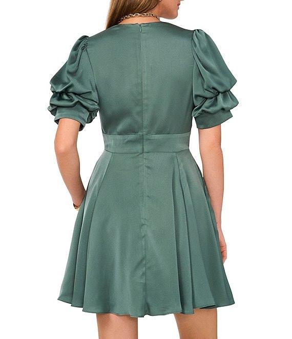 1. STATE Tiered Bubble Sleeve V Neckline Fit-n-Flare Dress Product Image
