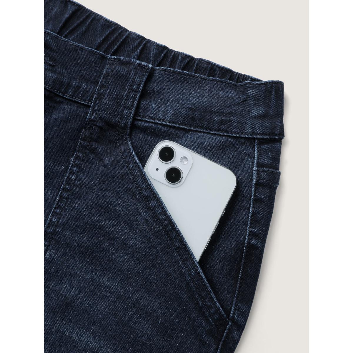 Plus Size Supersoft Front Pockets Straight-Leg Mid-Rise Jeans Women Darkindigo Leisure Cut-Out High stretch Slanted pocket Jeans BloomChic 28/5X Product Image