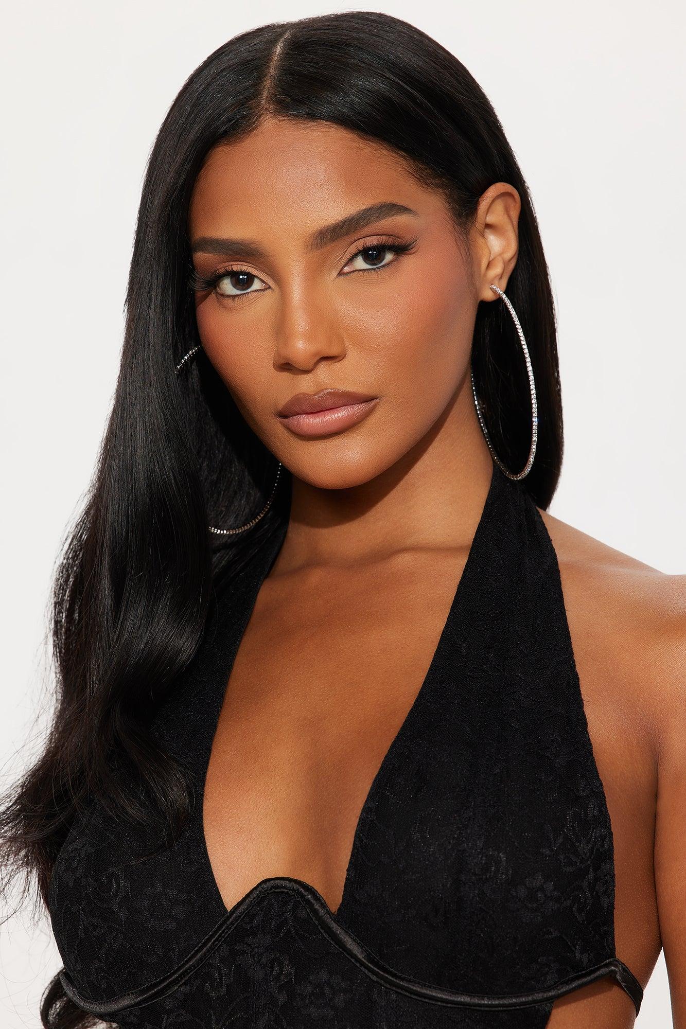 Dayna Rhinestone Hoop Earrings - Silver Female Product Image