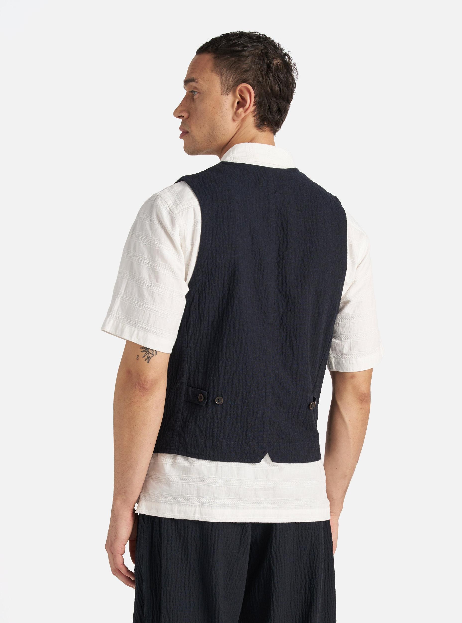 Universal Works Field Waistcoat in Dark Navy Ospina Cotton Product Image