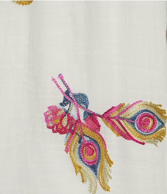 Figueroa & Flower Embroidered Woven Ruffled V-Neck 3/4 Sleeve Button-Front Blouse Product Image