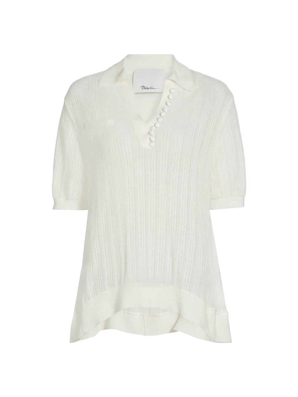 Womens Airy Open Cable Double-Layer Polo Shirt Product Image