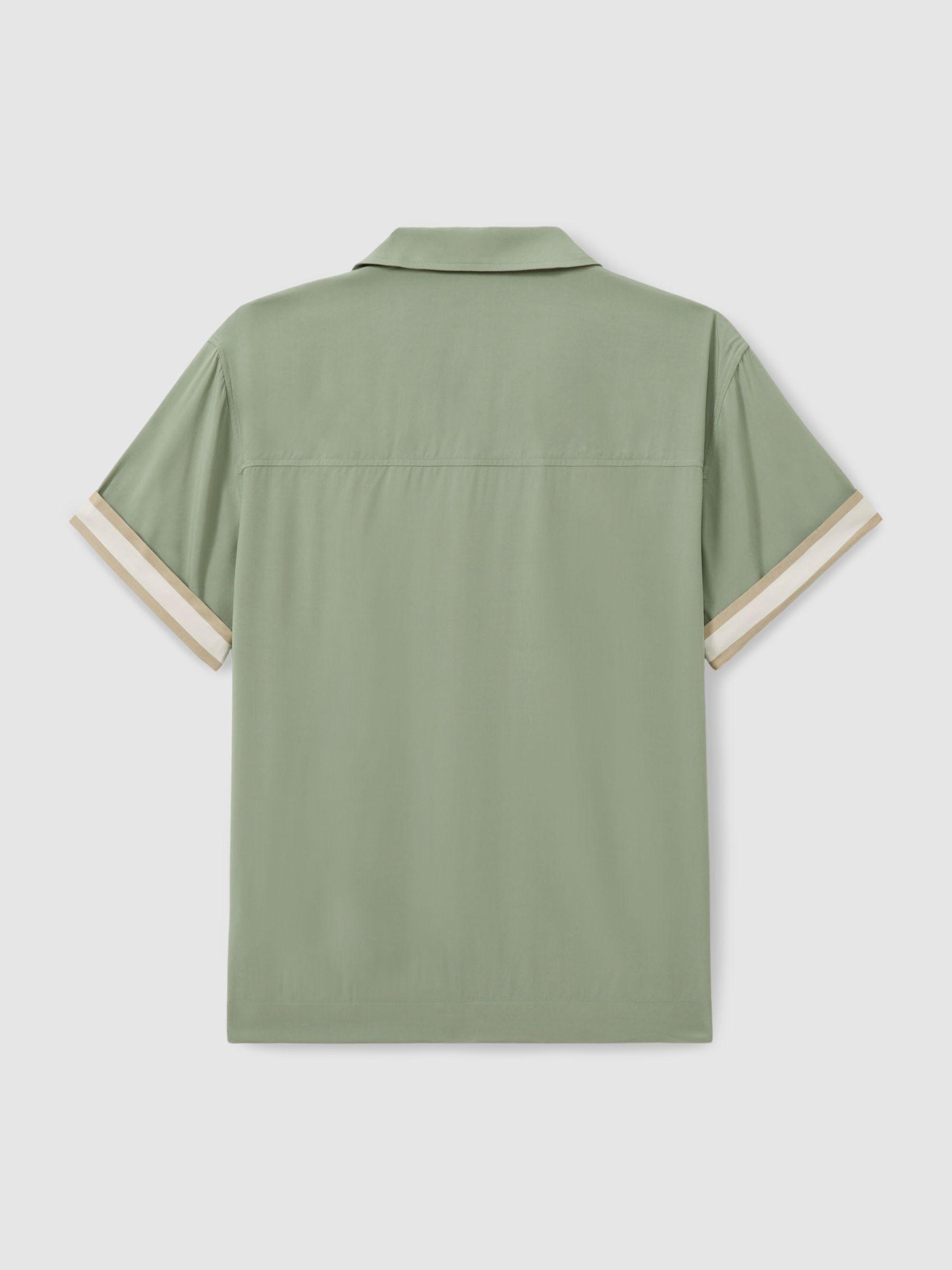 Reiss | Ché Cuff Detail Cuban Collar Shirt in Sage Green Product Image