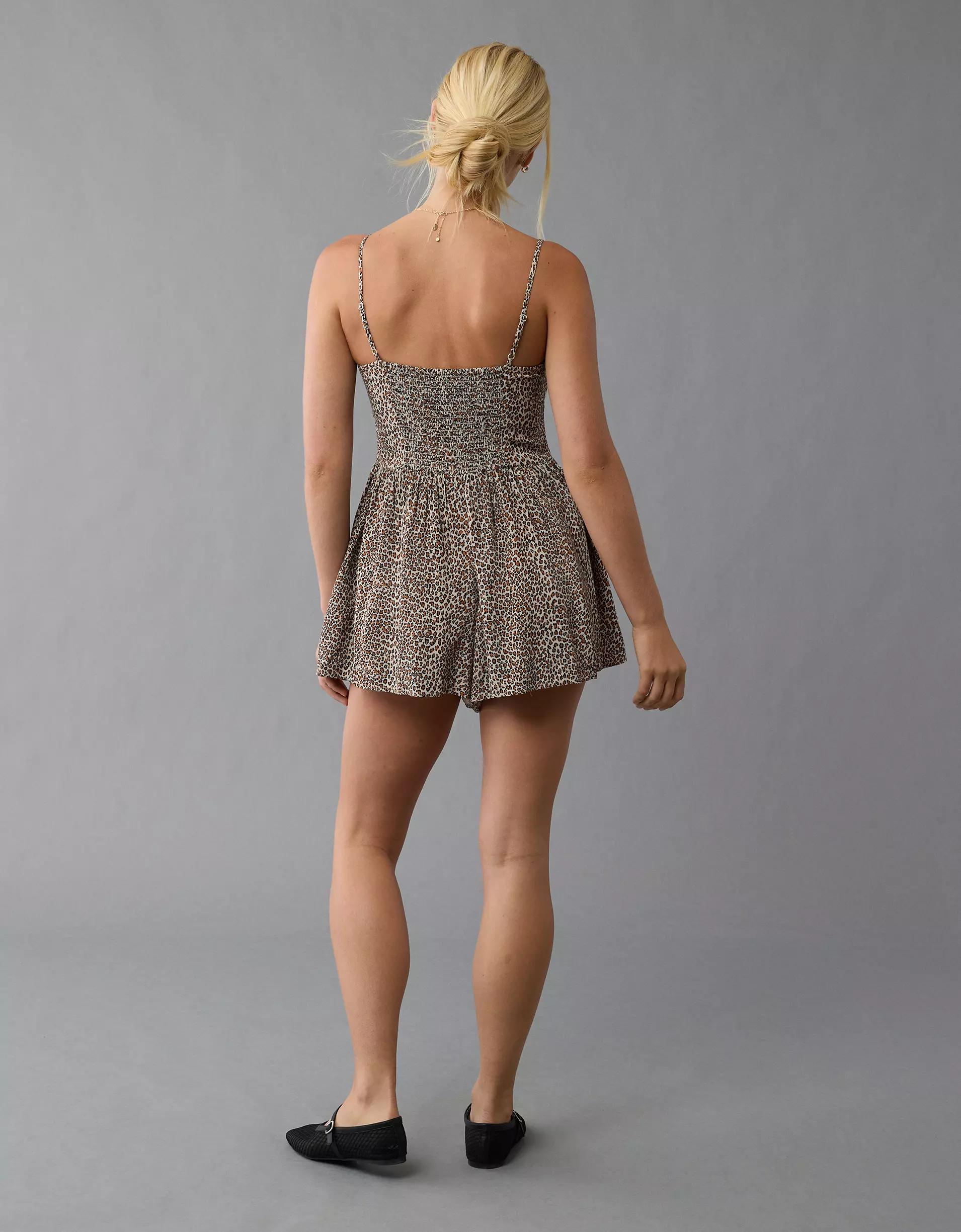 AE Ruched Bodice Leopard Corset Romper Product Image