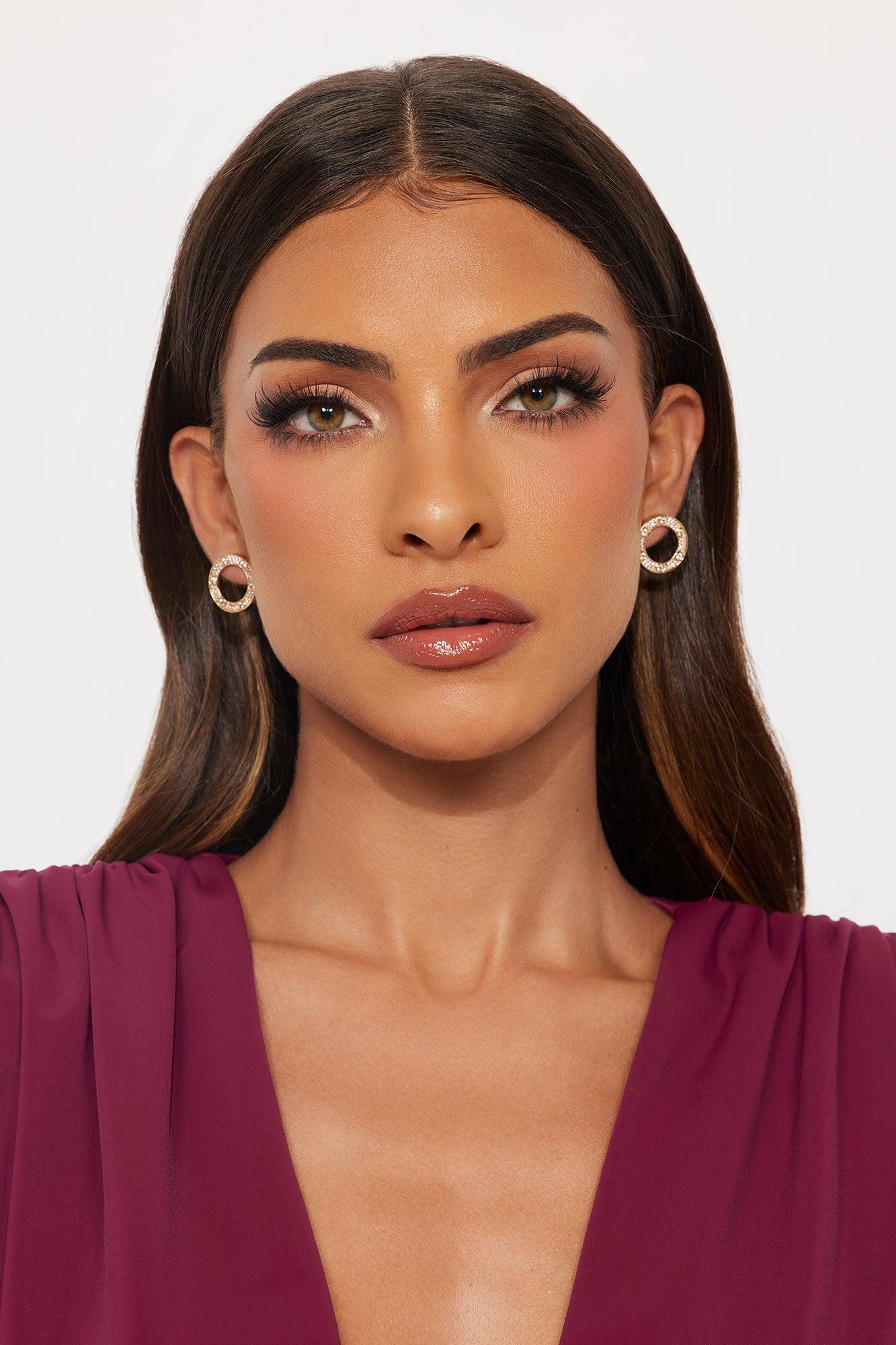 Didi Rhinestone Stud Earrings - Gold Female Product Image