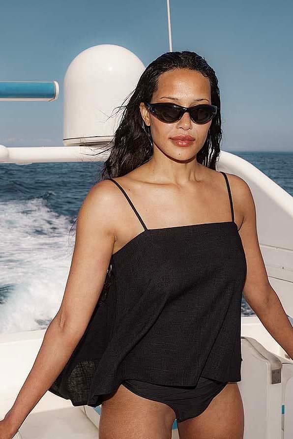 Open Back Linen Blend Strap Top Product Image