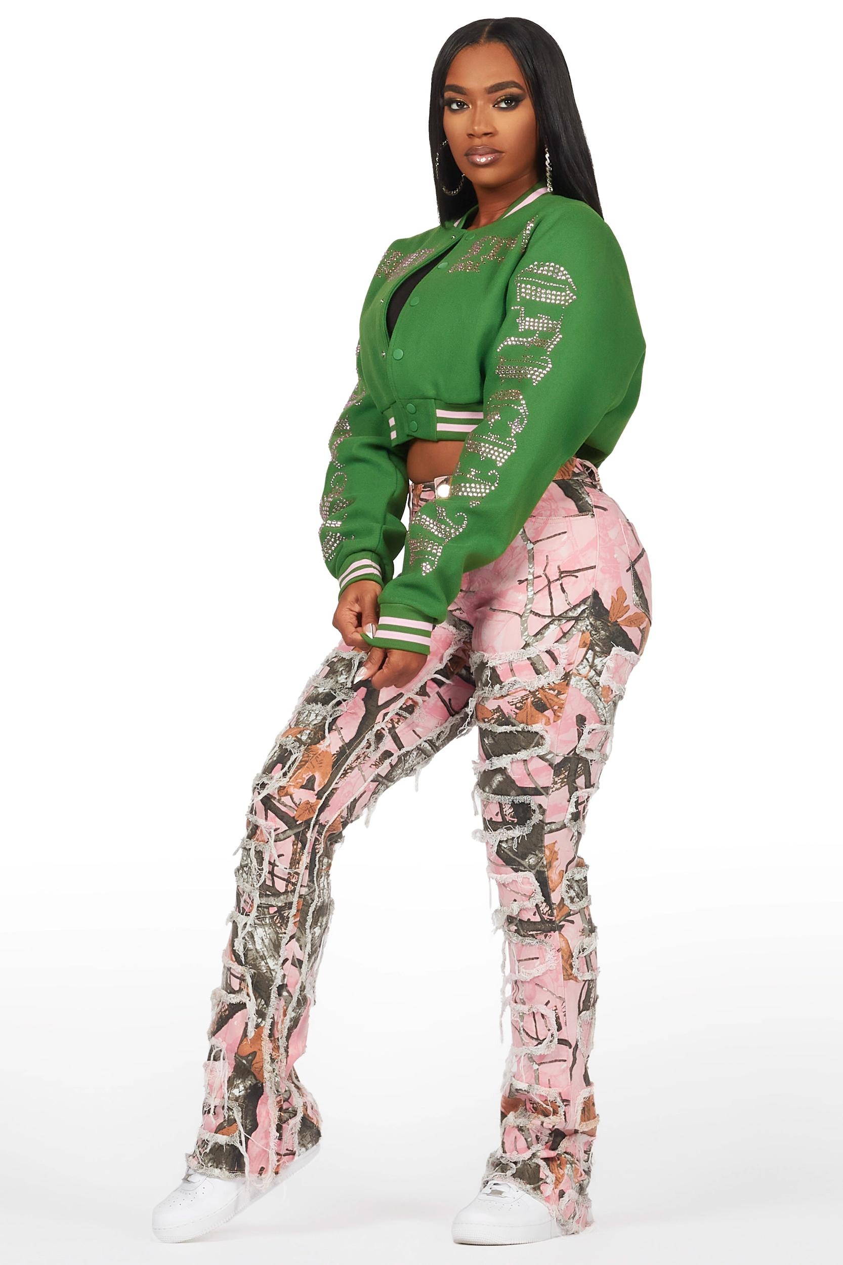 Zariyah Pink Tree Camo Stacked Flare Jean Female Product Image