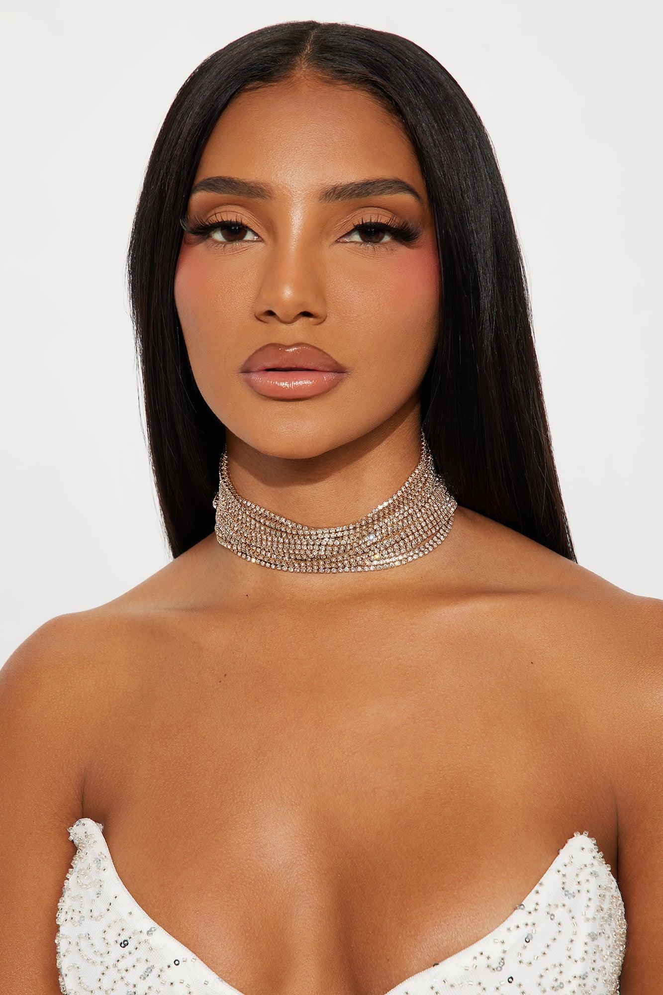 Kayla Layered Rhinestone Choker - Gold Female Product Image