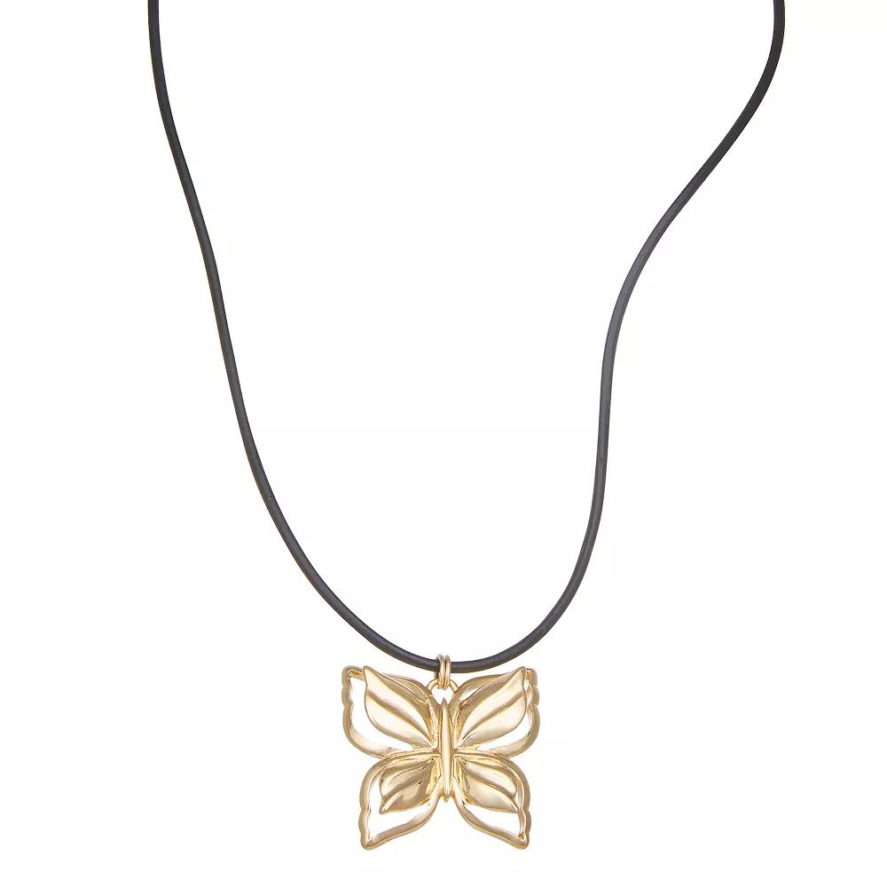 Napier Gold Tone Butterfly Pendant & Leather Necklace, Women's Product Image