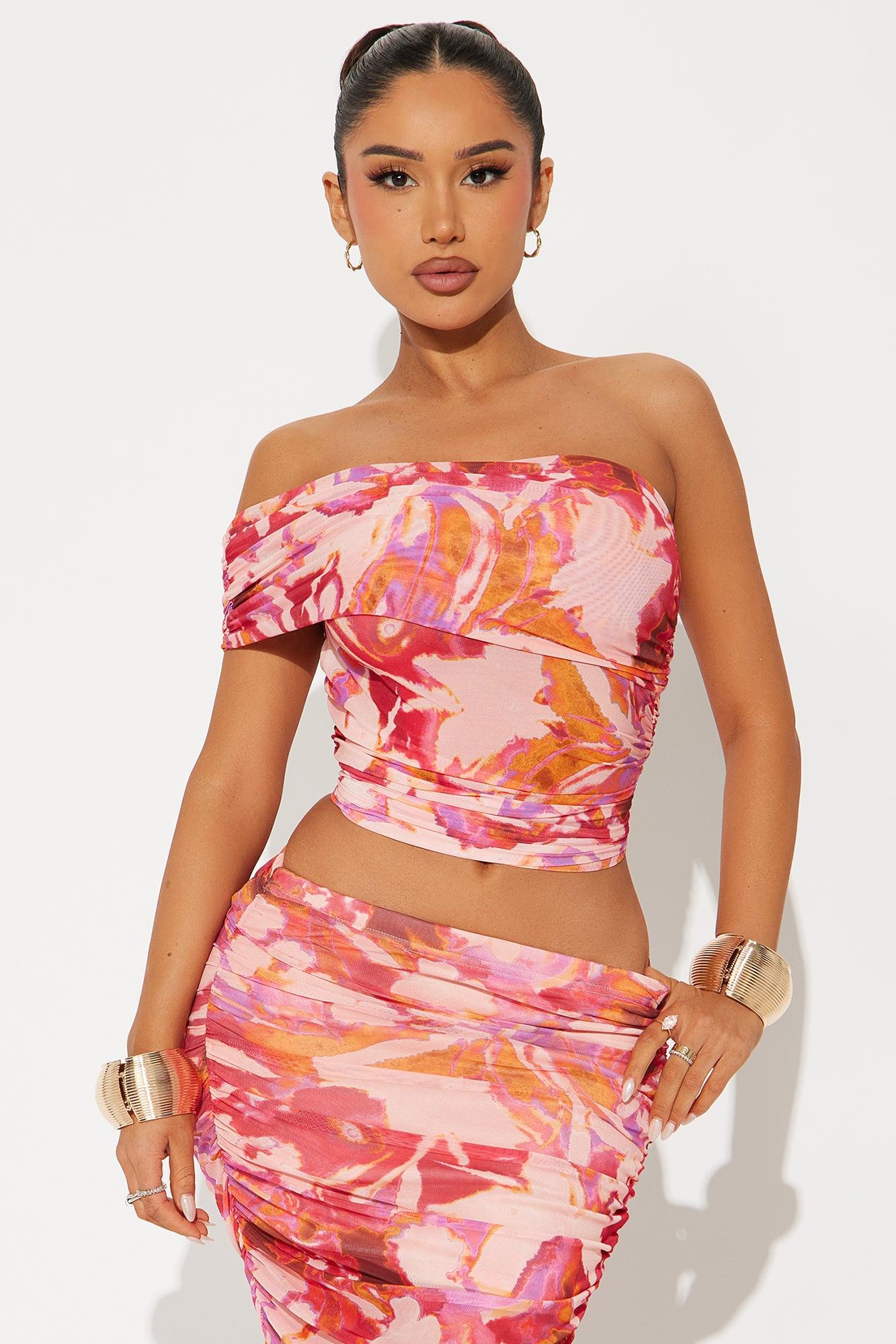 In Full Blossom Maxi Skirt Set - Pink/combo Product Image