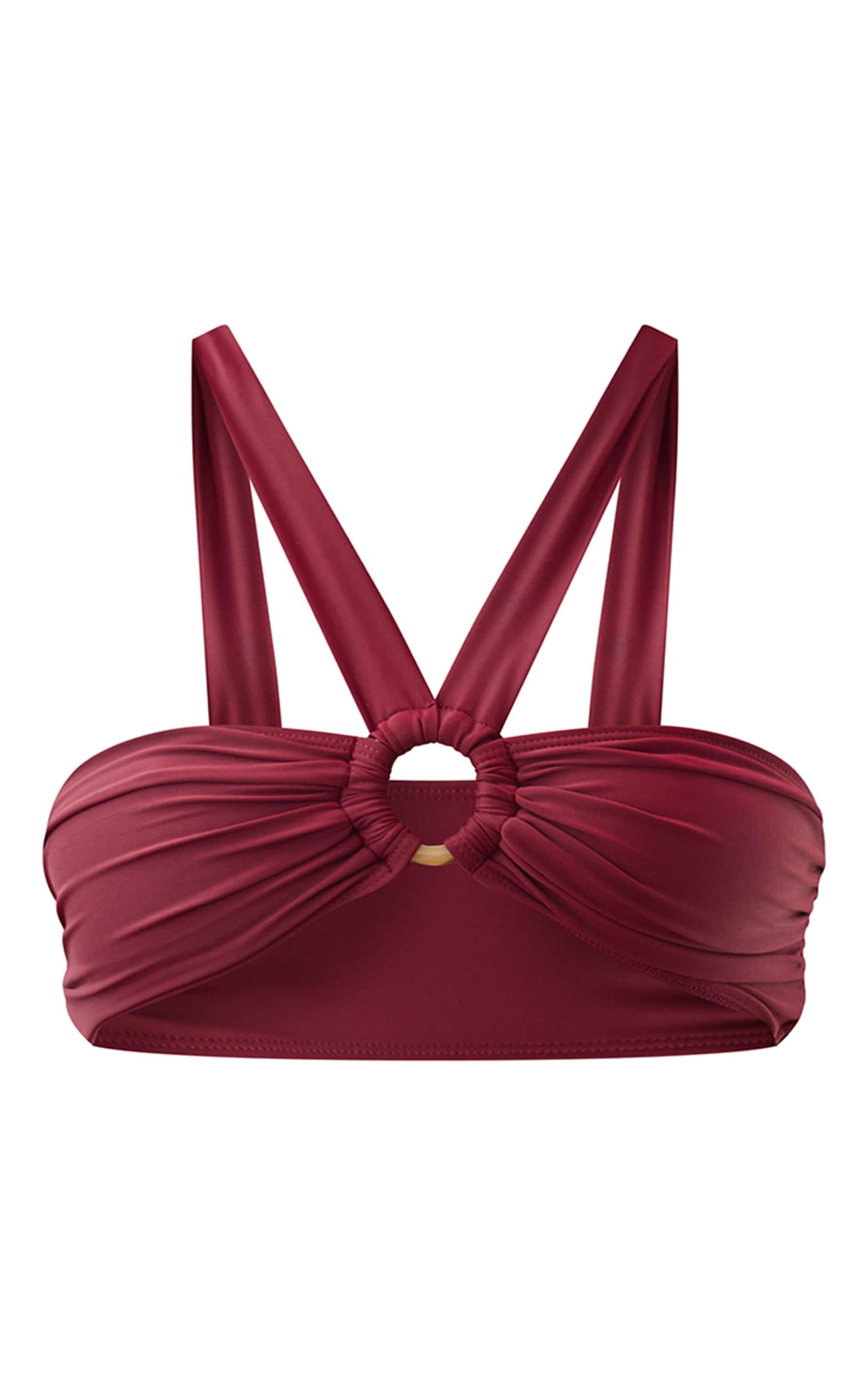 Burgundy O Ring Ruched Bikini Top Product Image