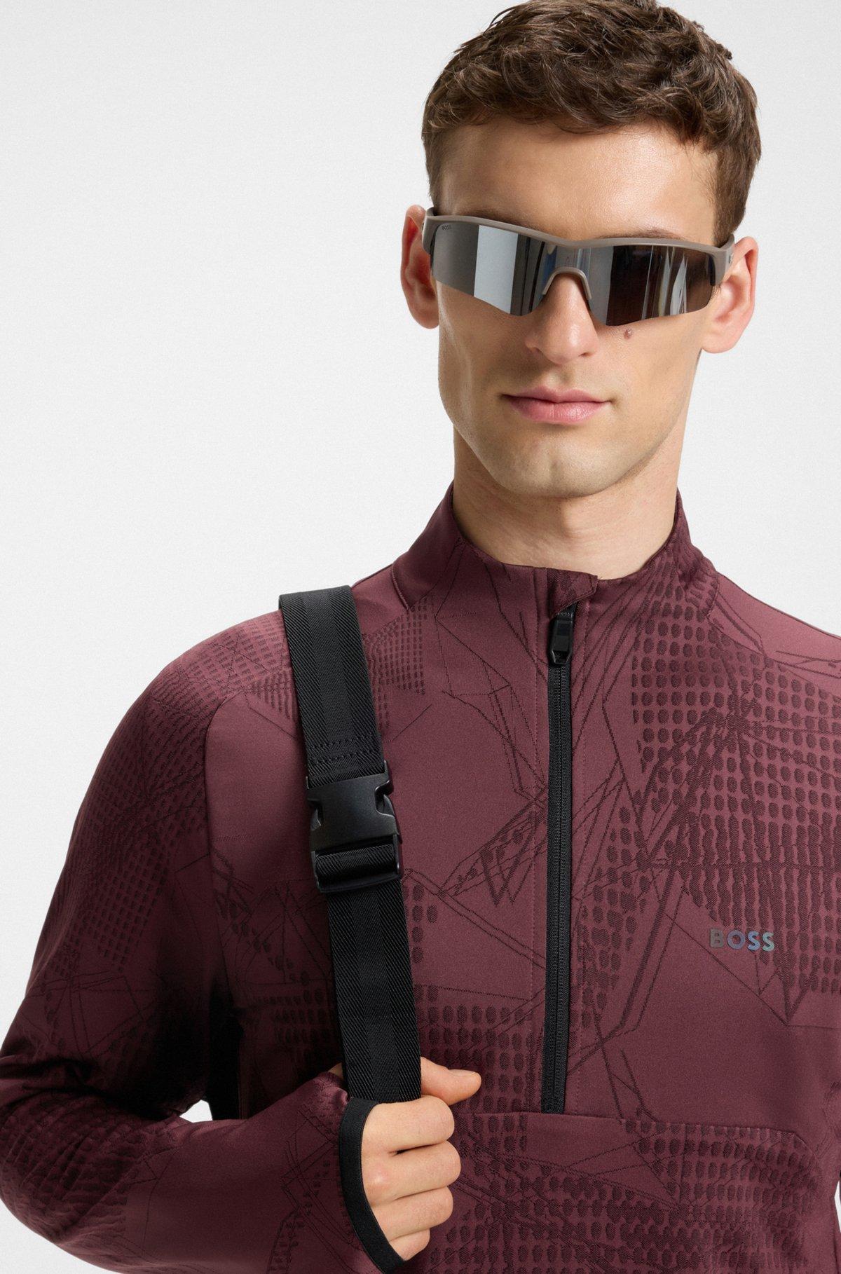 Active zip-neck sweatshirt in jacquard stretch fabric Product Image