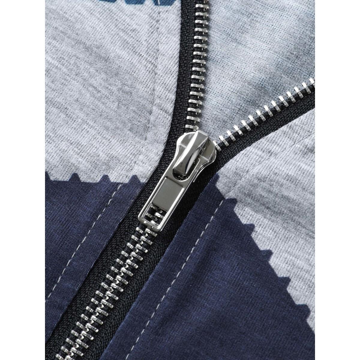 Plus Size Wavy Stripe Color Contrast Zipper T-Shirt Multicolor Women Contrast V-neck Everyday-Casual T-shirts BloomChic 18-20/2X Product Image