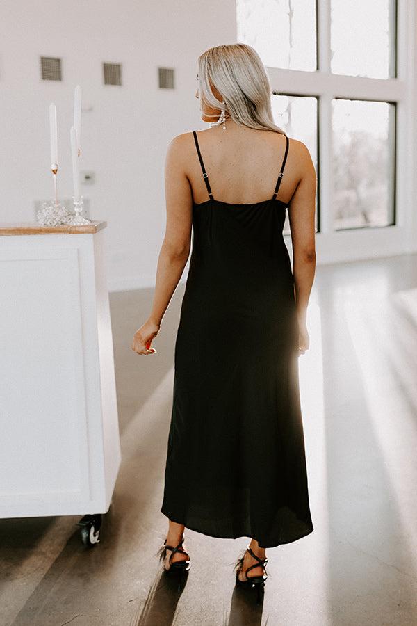 Classy And Confident Satin Midi In Black Product Image