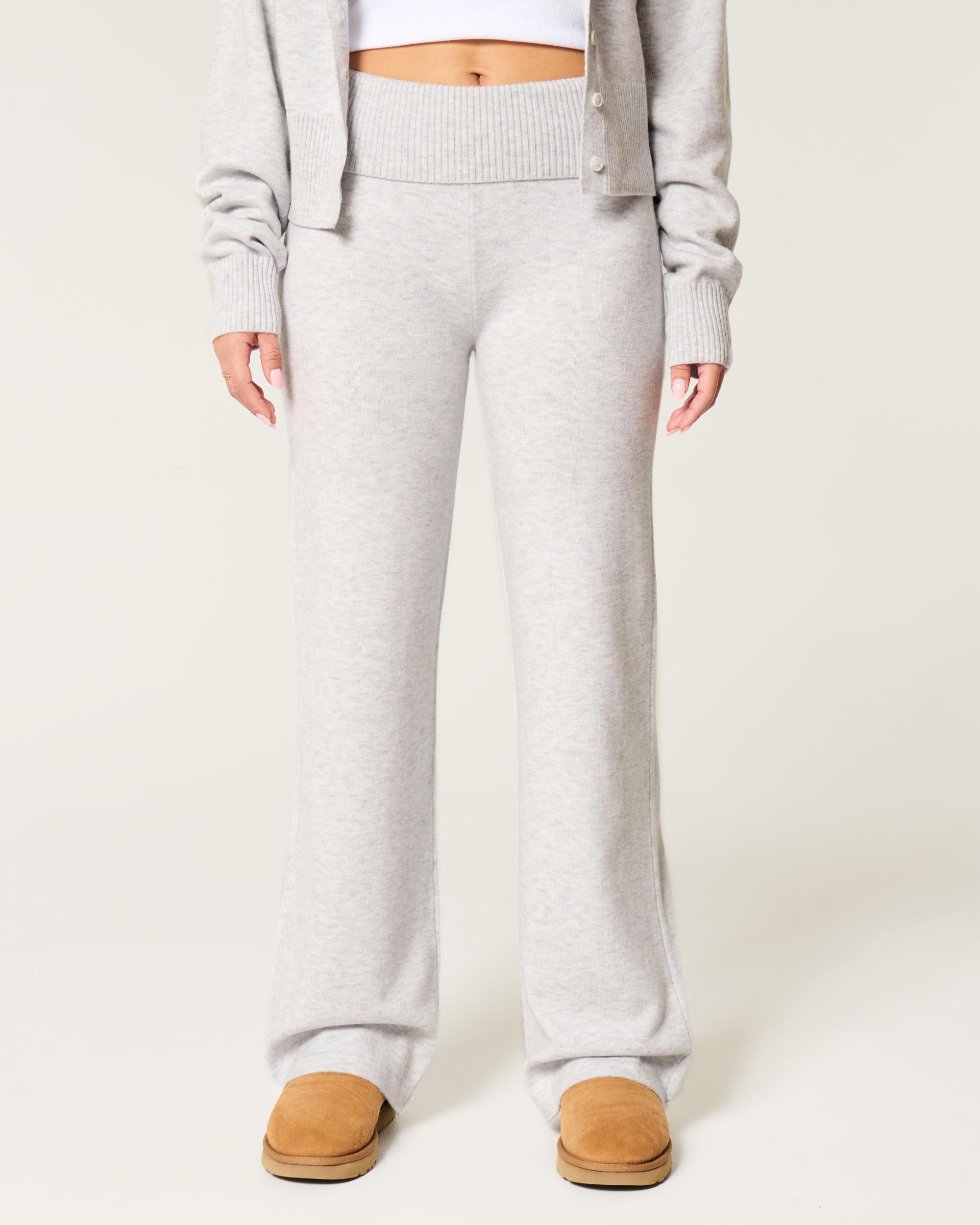 Gilly Hicks Sweater-Knit Foldover Waist Straight Pants Product Image