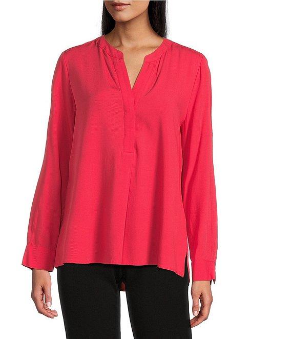 Investments Nora Long Sleeve Y-Neck Drapey Twill Blouse Product Image
