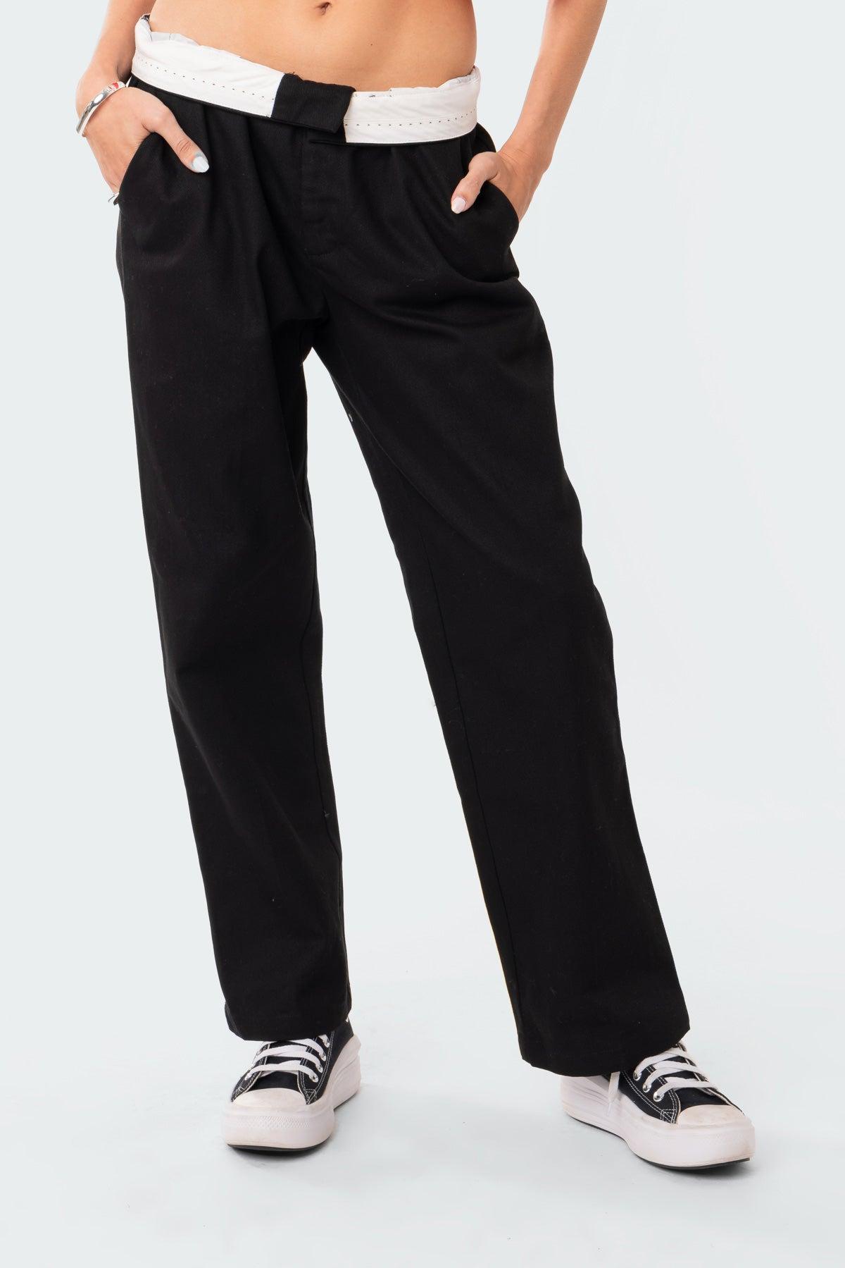 Folded Wide Leg Chino Pants Product Image