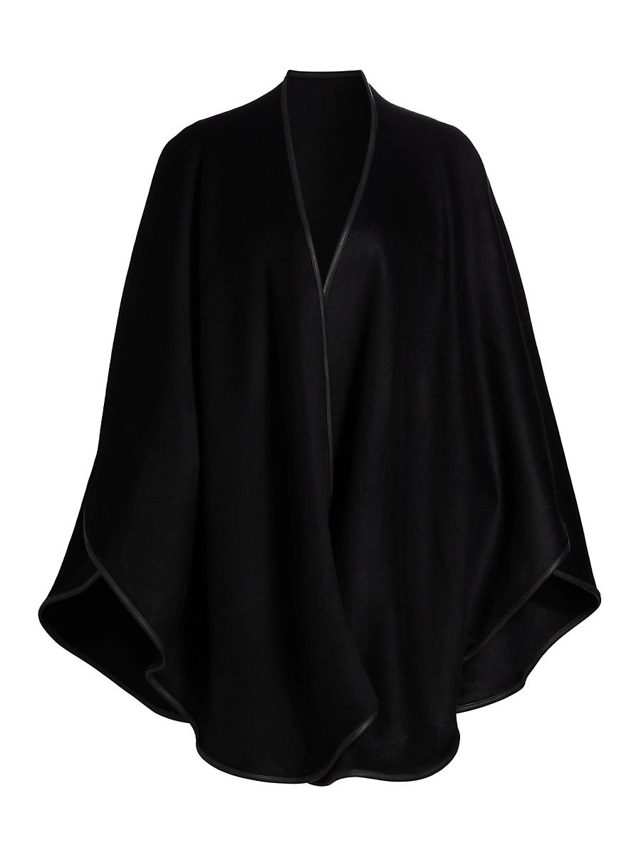 Womens Leather-Trim Reversible Cashmere Cape Product Image