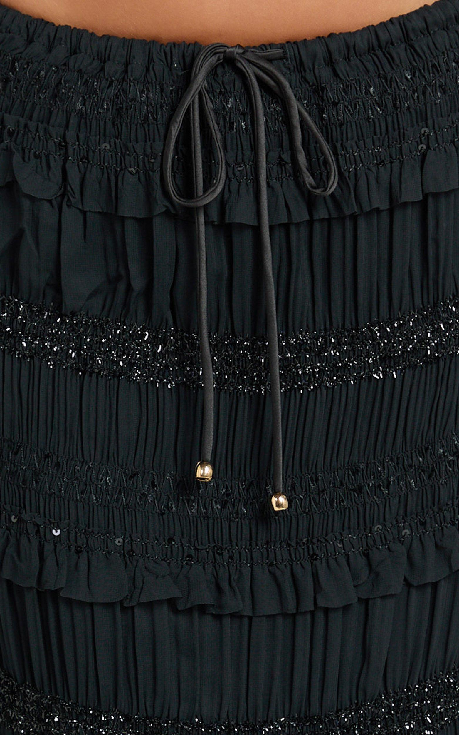 Alice Maxi Skirt - Embellished Ruched Skirt in Black Product Image