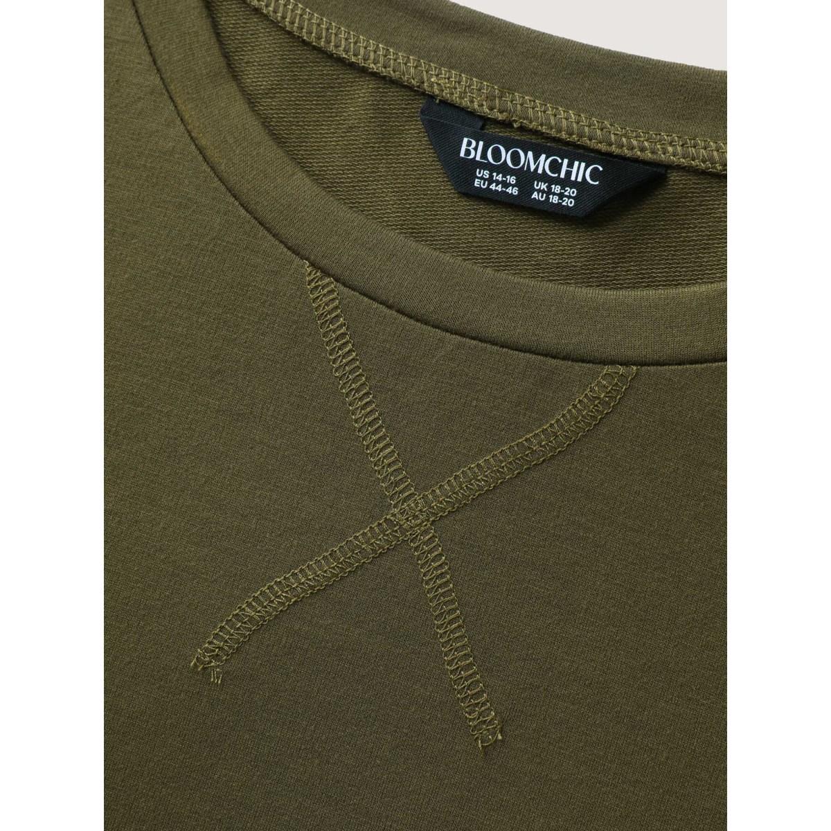 Plus Size Solid Crew Neck Relaxed Sweatshirt Women ArmyGreen Leisure Non Round Neck Casual Sweatshirts BloomChic 14-16/1X Product Image