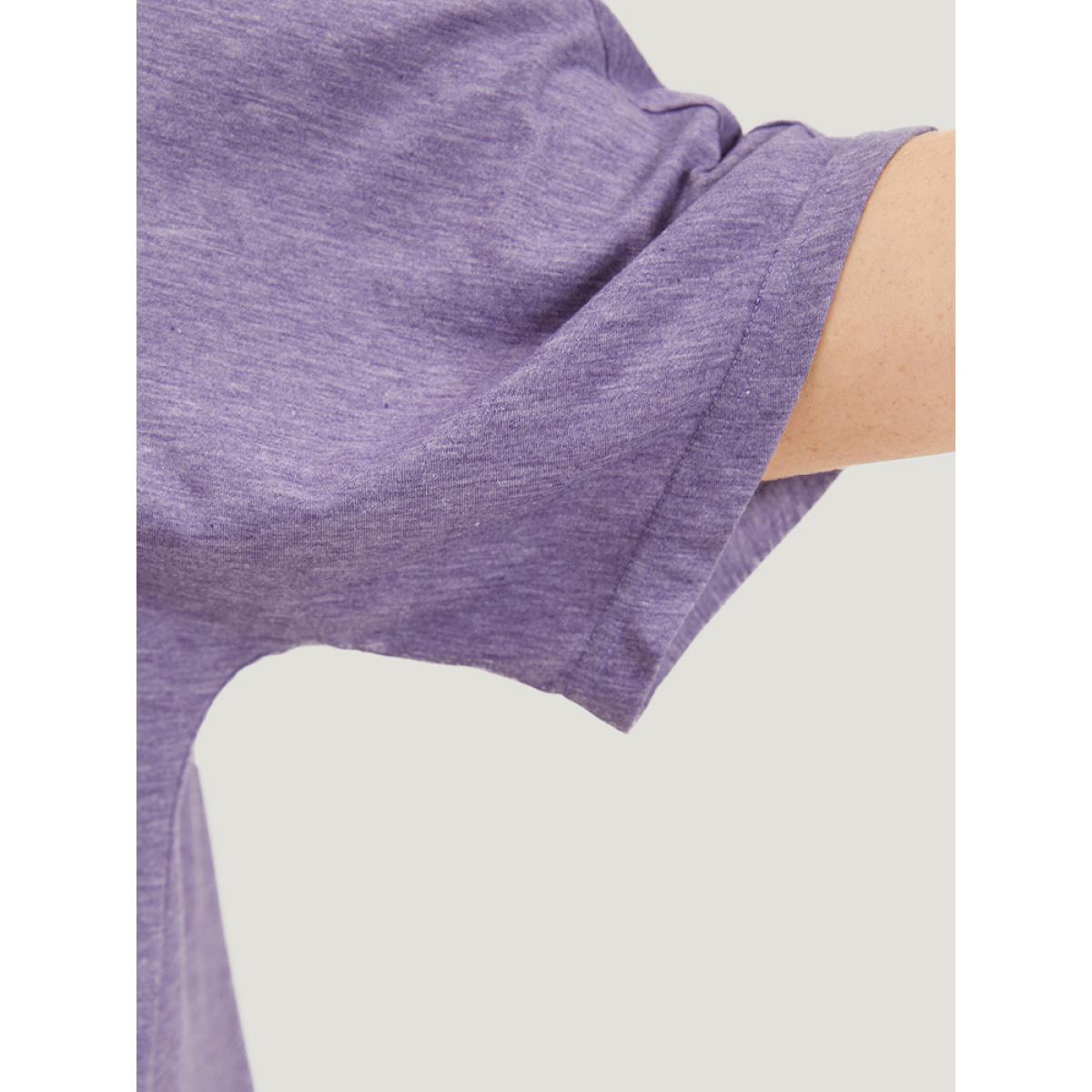 Plus Size Solid Heather Keyhole Neck Dolman Sleeve T-shirt Heather Women Casual Heather Plain V-neck Loose Dailywear T-shirts BloomChic 30/6X Product Image