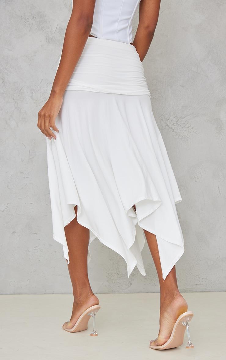 White Soft Touch Ruched Asymmetric Midi Skirt Product Image