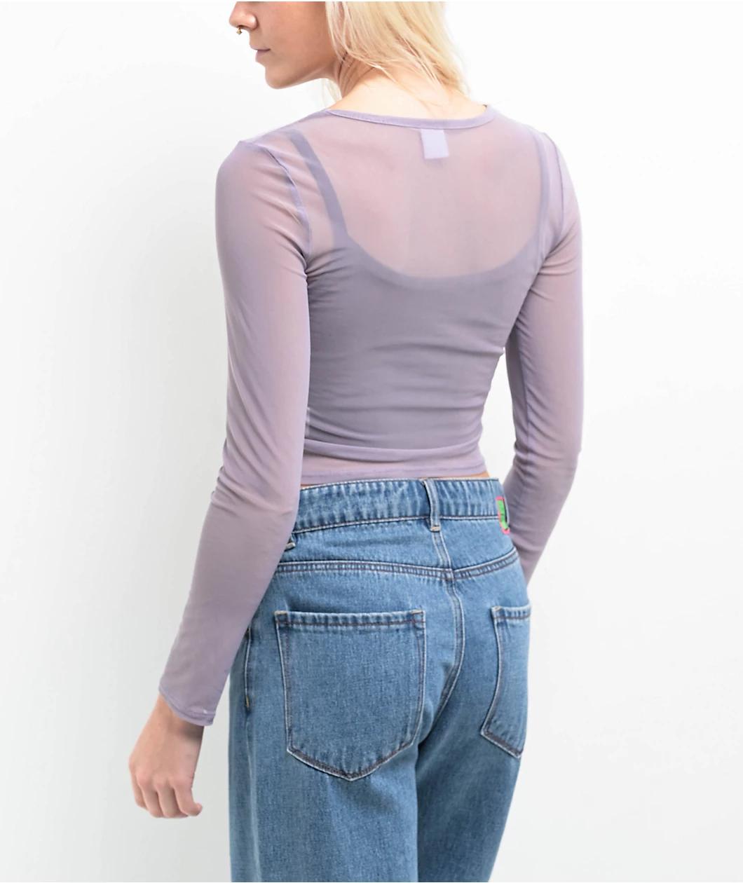 Zine Tashti Grey Long Sleeve Mesh Top Product Image