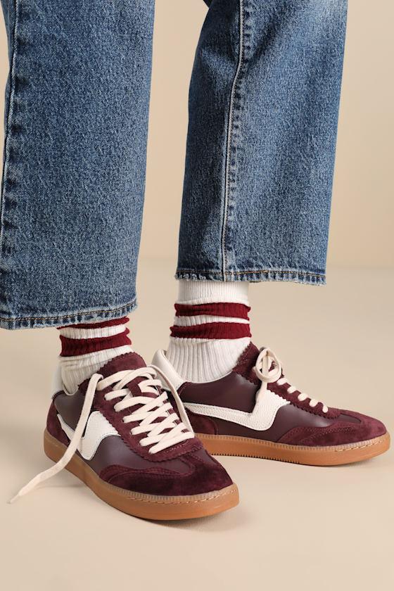Notice Cranberry Suede Leather Color Block Sneakers Product Image