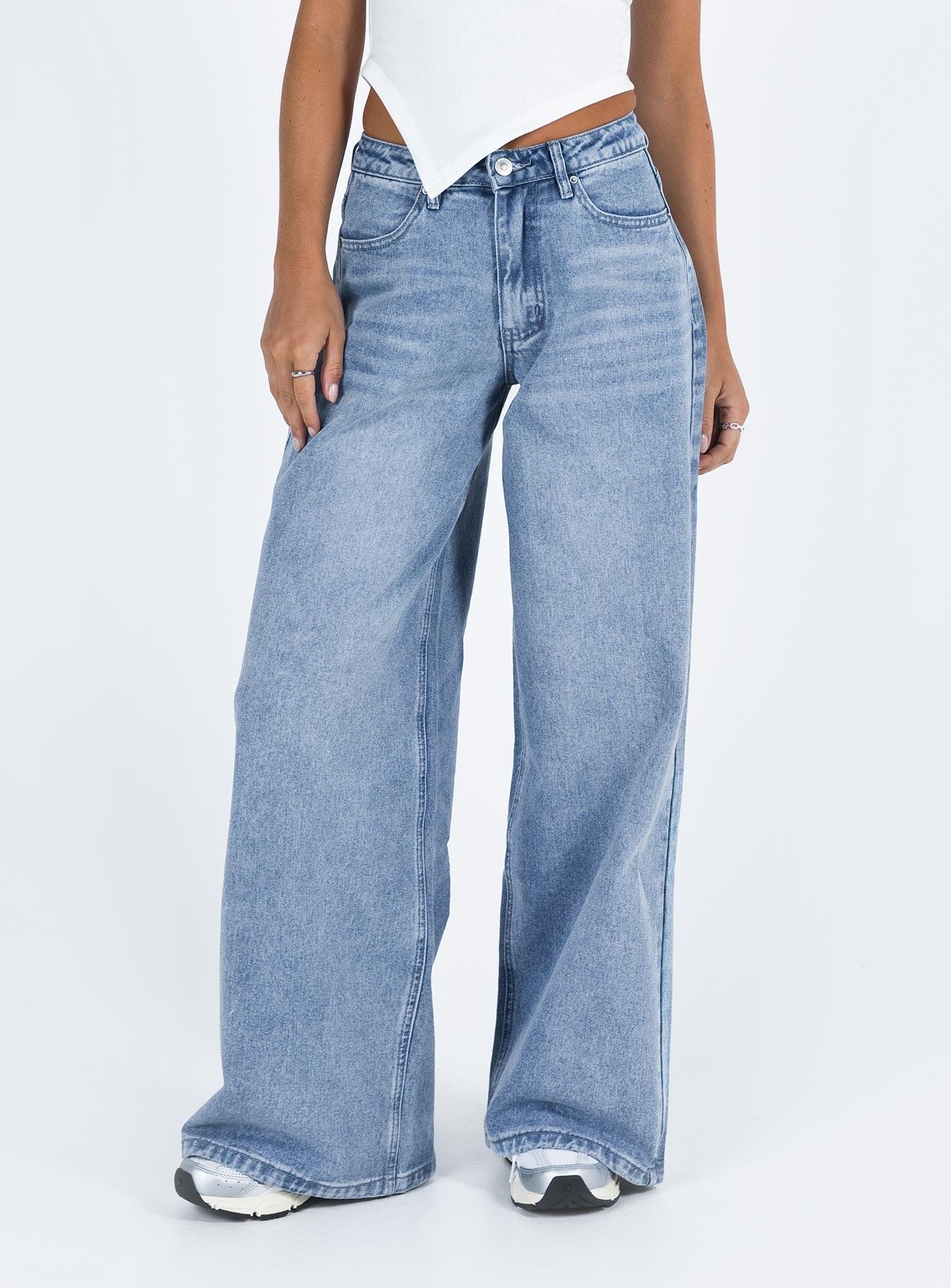 Naylor Mid Rise Wide Leg Jeans Light Blue Wash Product Image