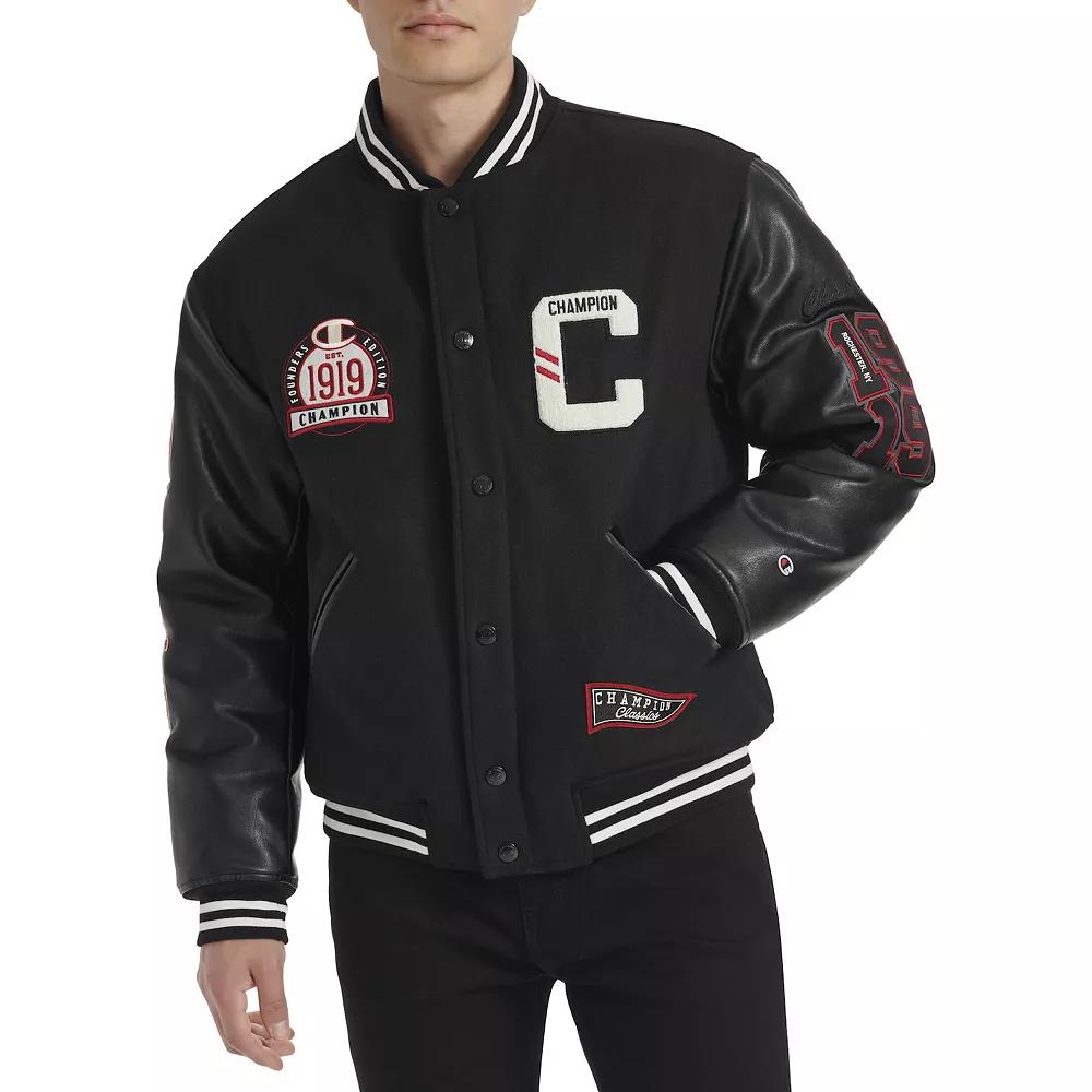 Men's Champion® Letterman Varsity Bomber Jacket with Patches, Size: XL, Red Product Image