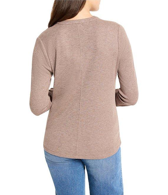 NIC + ZOE Knit Band Collar Henley Placket Long Sleeve Tee Product Image