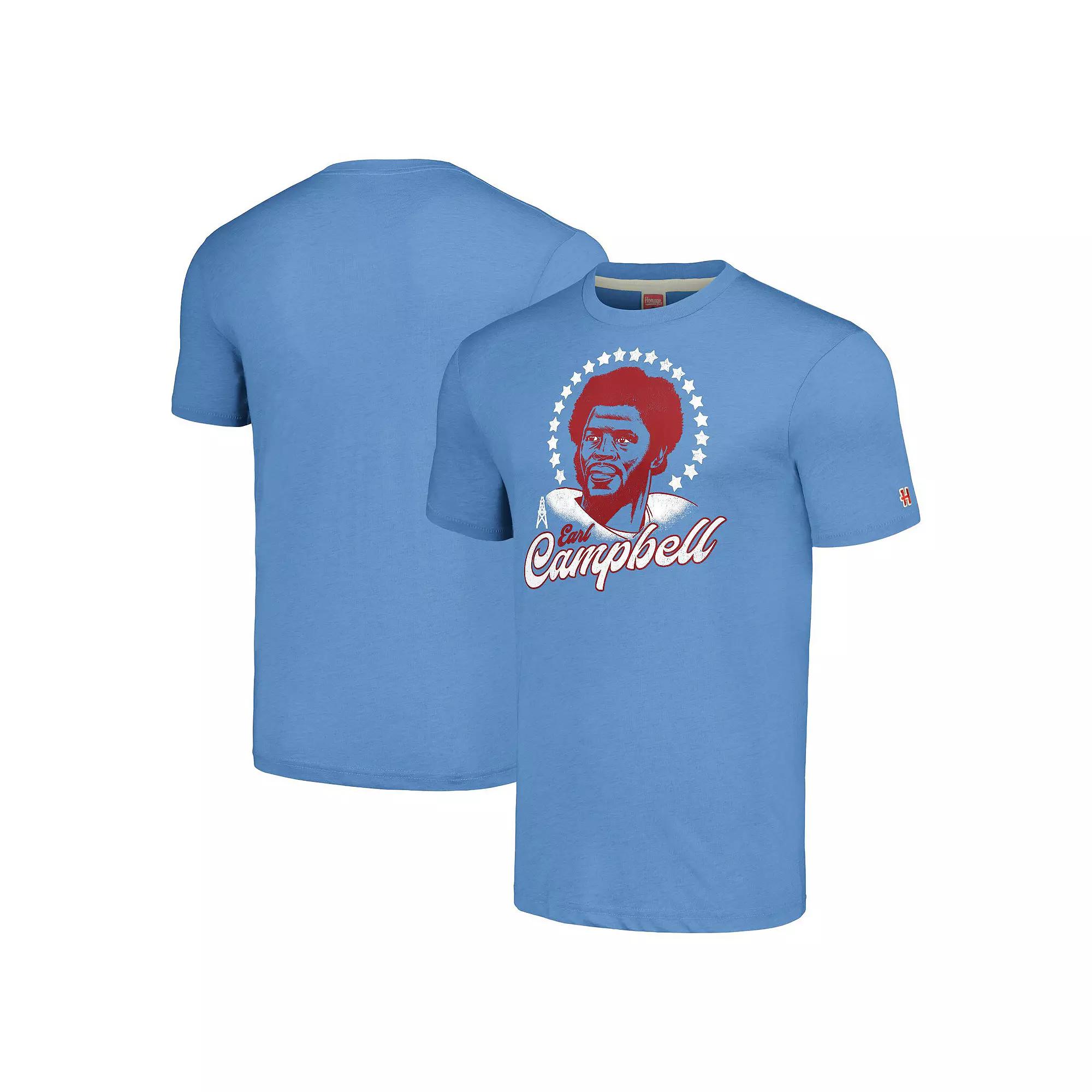 Men's Homage Earl Campbell Light Blue Houston Oilers Retired Player Caricature Tri-Blend T-Shirt,  Product Image