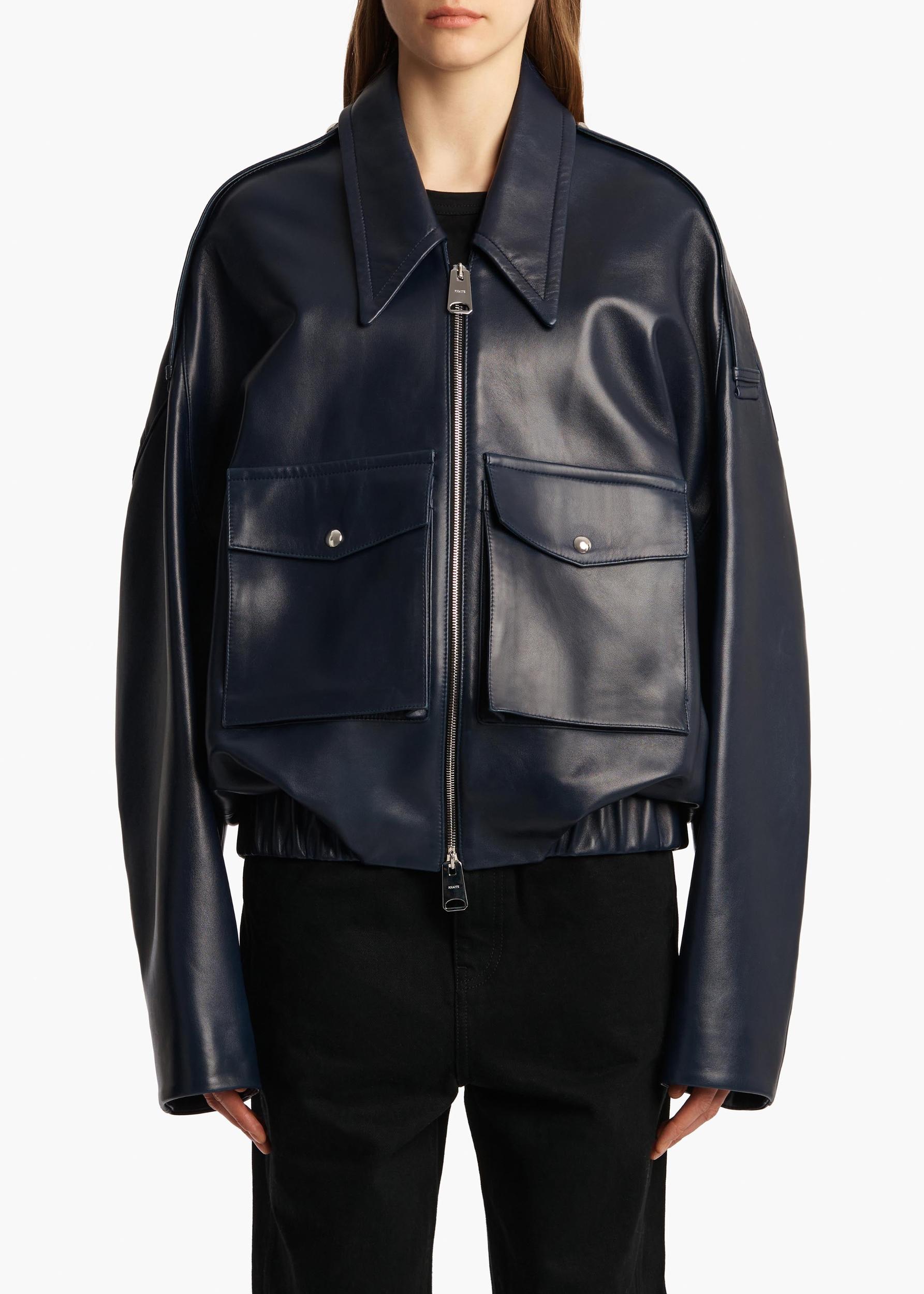 Owey Jacket in Dark Navy Leather Product Image