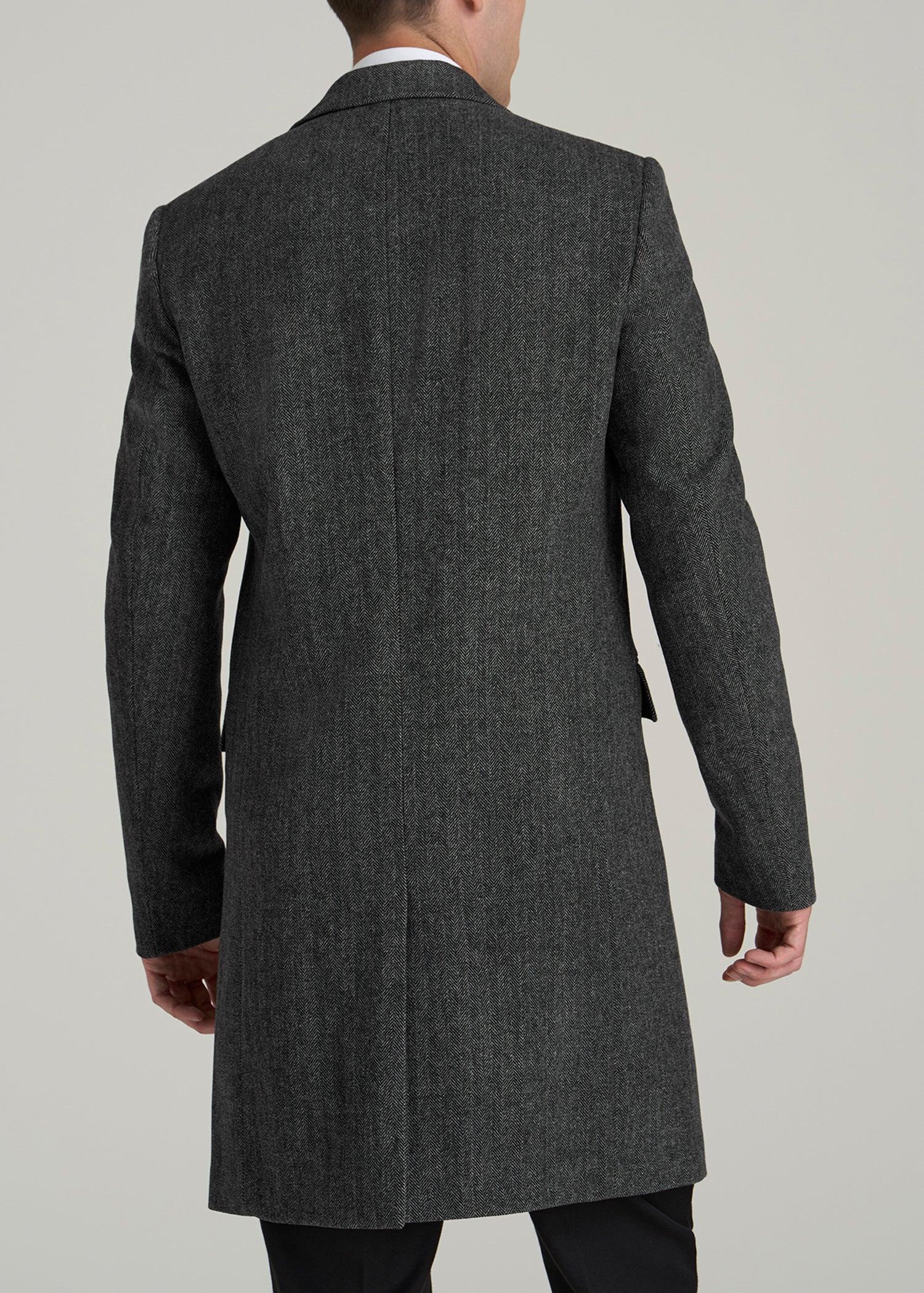 Wool Coat for Tall Men in Grey and Black Herringbone Male Product Image
