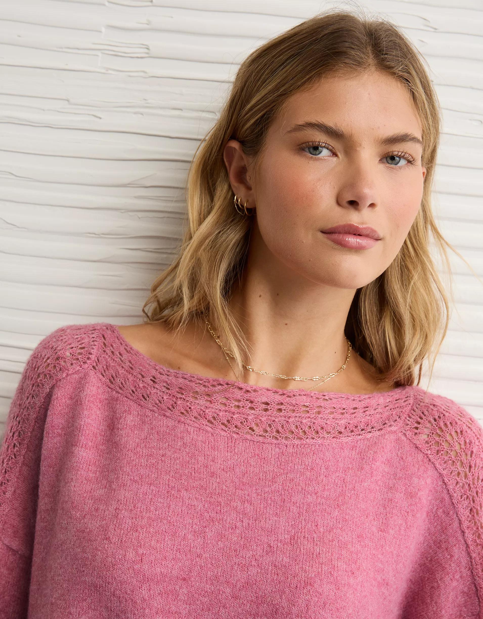 AE Whoa So Soft Lace Sweater Product Image