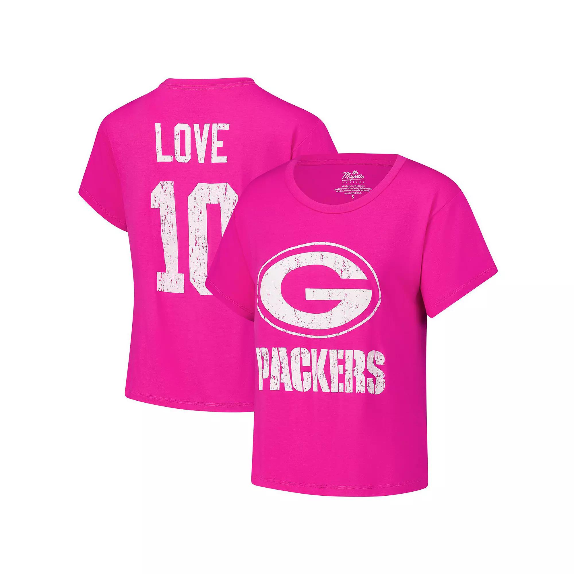 Women's Majestic Threads Jordan Love Pink Green Bay Packers Name & Number T-Shirt,  Product Image
