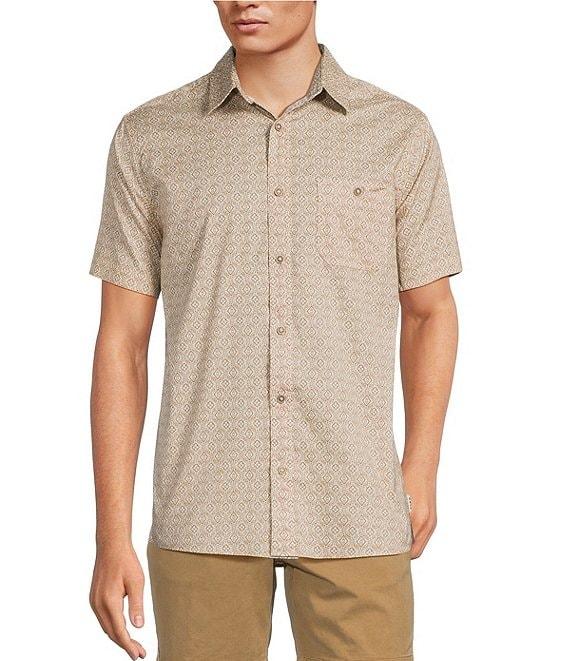 Rowm Short Sleeve Large Embroidered Diamond Print Shirt Product Image