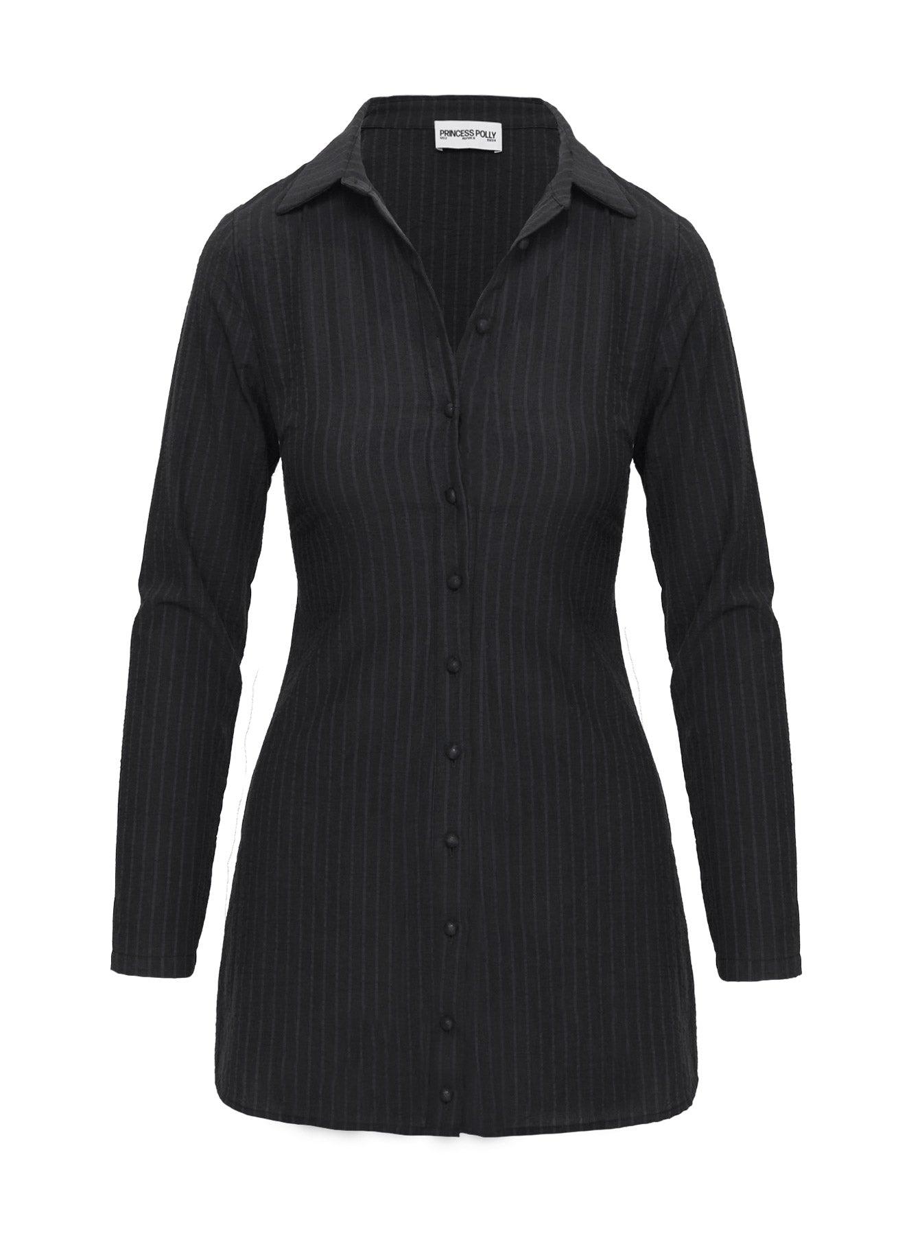 Dial Tone Long Sleeve Mini Dress Black Pinstripe Product Image