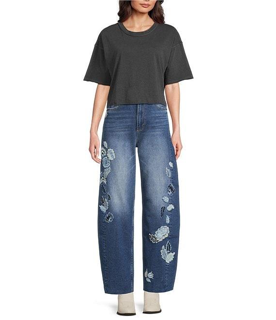 Driftwood Parker Stretch Denim Floral Foliage Embroidered Wide Leg Jeans Product Image