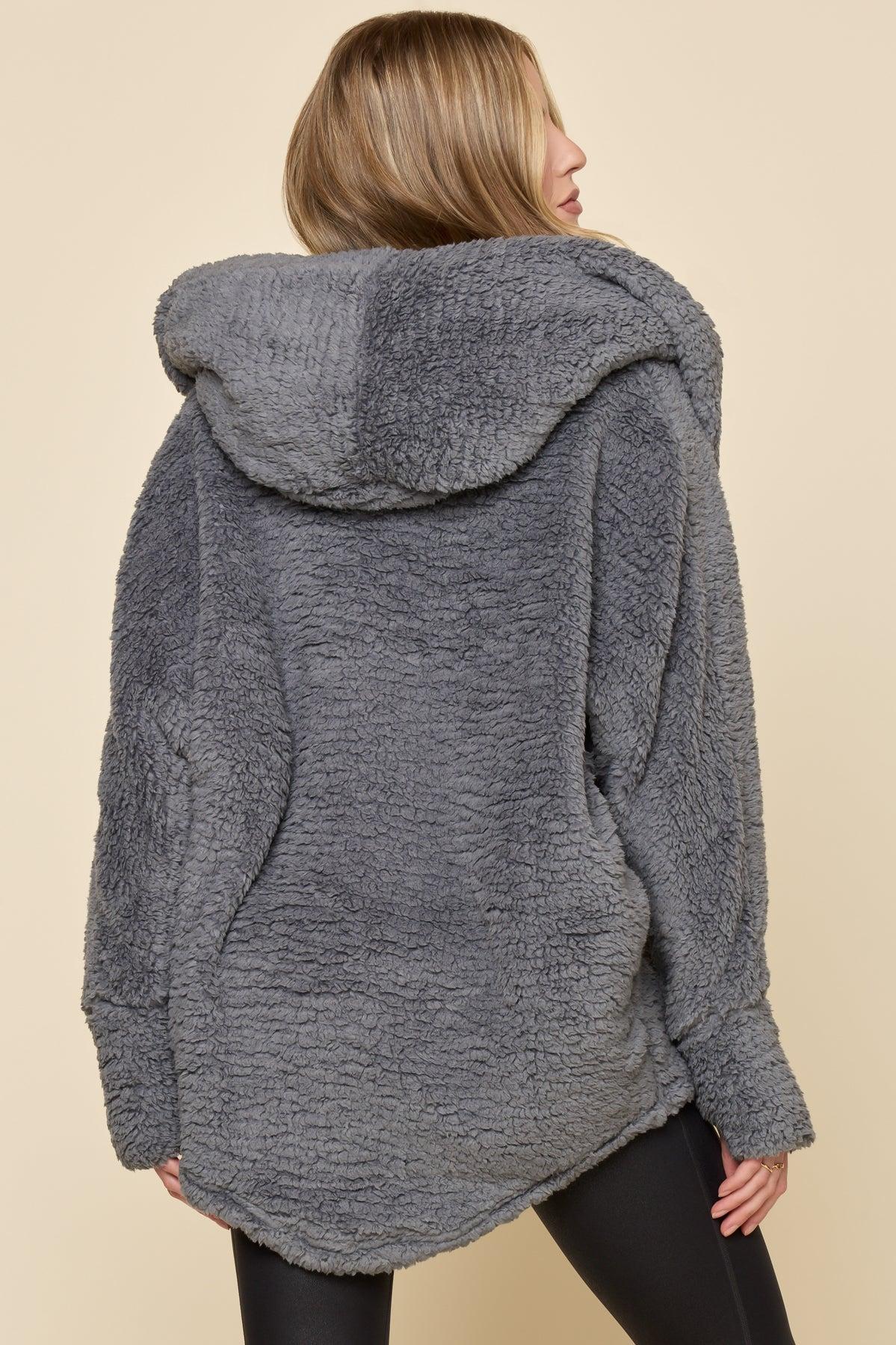 Faux Sherpa Cocoon Coat - Cool Grey Product Image