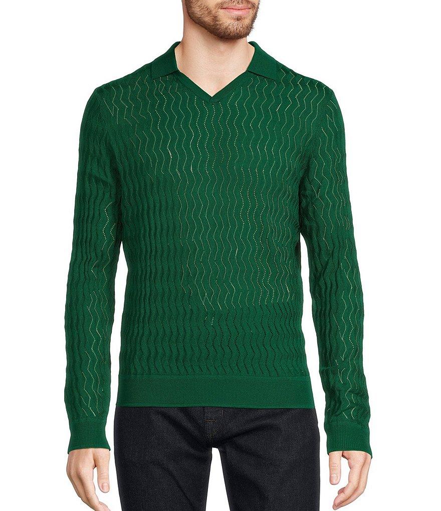 Murano Prehistoric Prep Collection Solid Textured Johnny Sweater Polo Shirt Product Image
