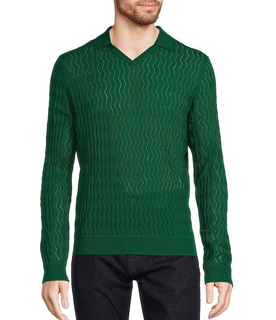 Murano Prehistoric Prep Collection Solid Textured Johnny Sweater Polo Shirt Product Image