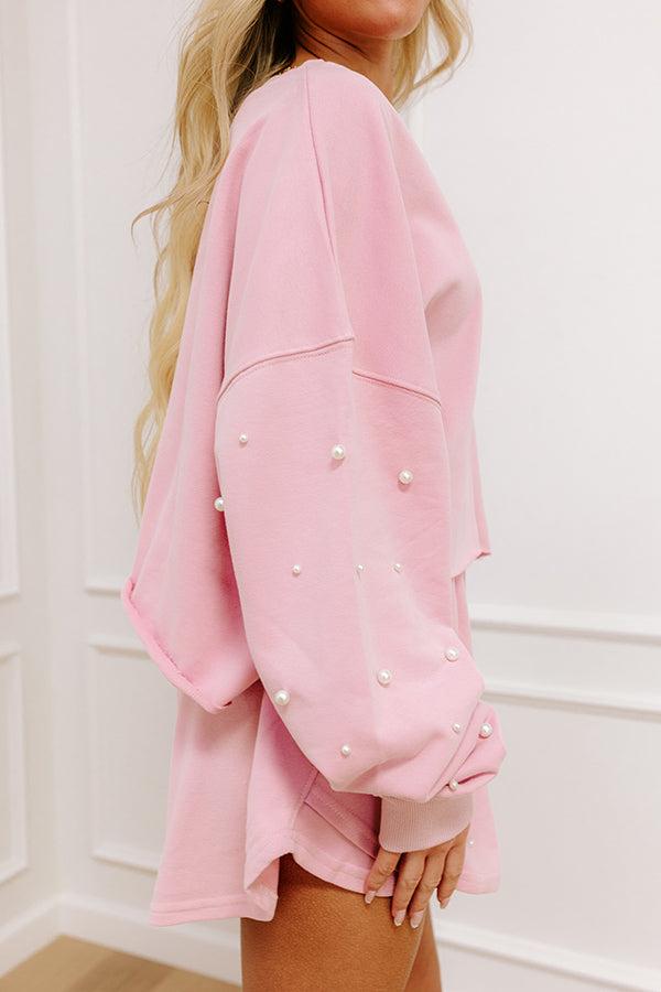 Feeling Chic Embellished Crop Sweatshirt in Light Pink Product Image