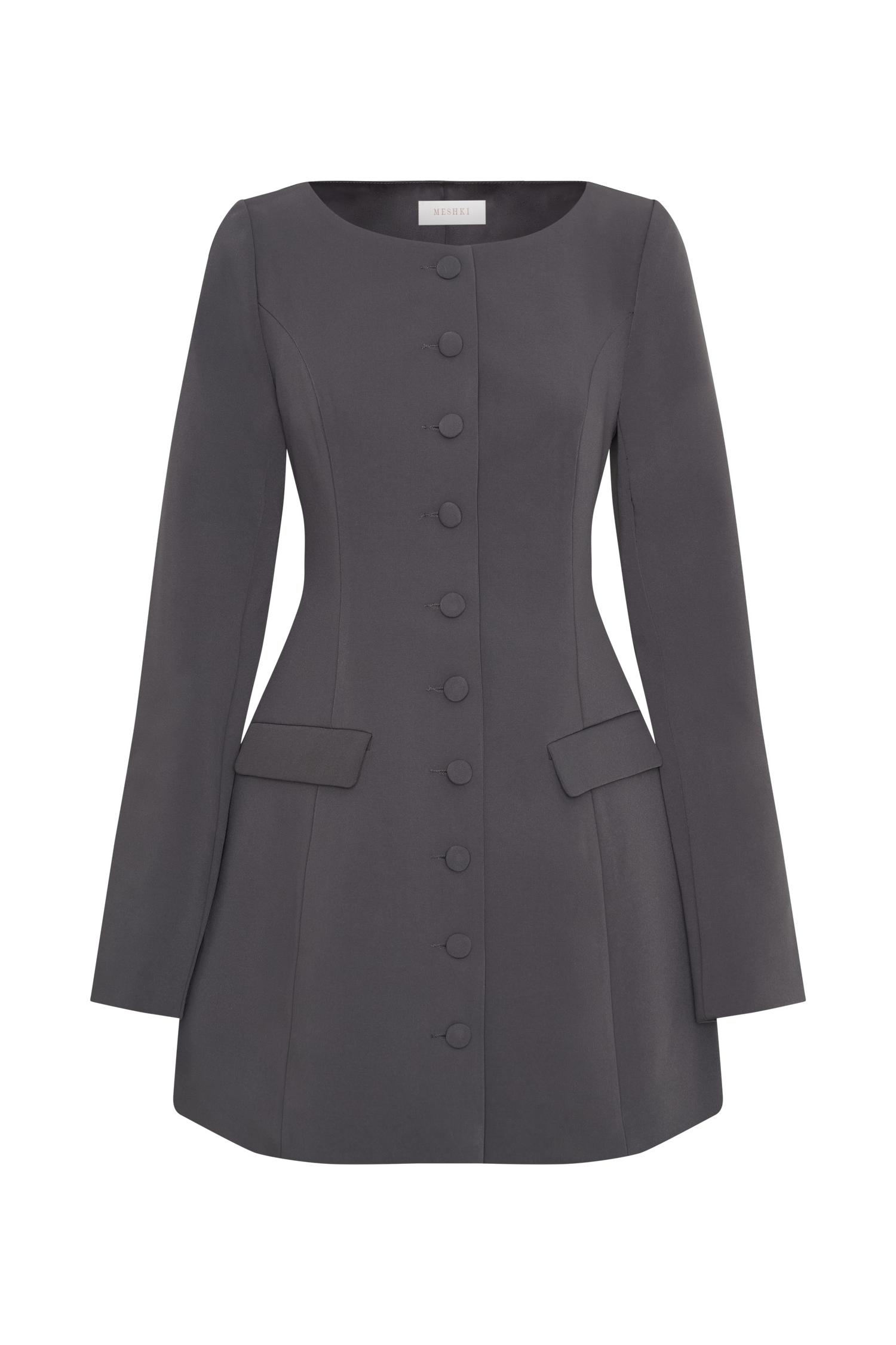 Jolie Boat Neck Suiting Mini Dress - Black Product Image