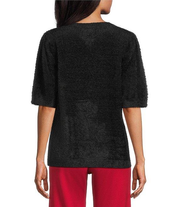 Slim Factor by Investments Blyss Crew Neck Short Sleeve Eyelash Sweater Product Image