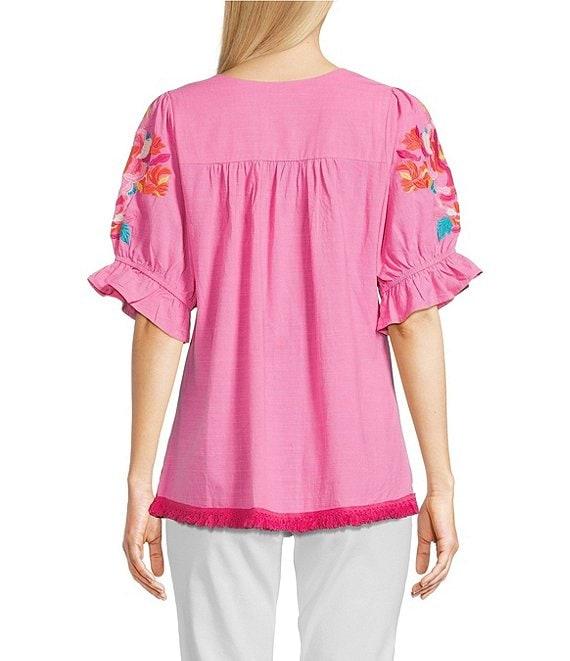Calessa Embroidered Square Neck Short Sleeve Top Product Image